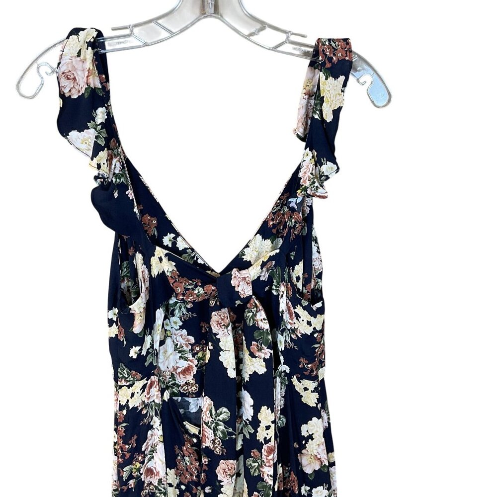 Zara Woman Floral Jumpsuit Ruffle Shoulder Tie Back Wide Leg Med NWT - Picture 6 of 9